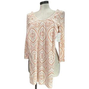 FREE PEOPLE Bodycon Mini Dress Sz XS Peach Pink White Baroque Embroidery